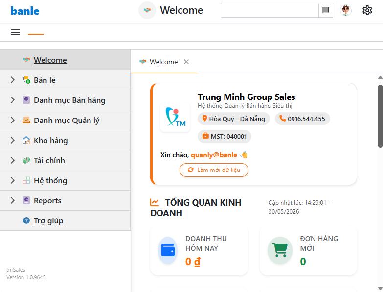 Giao diện phần mềm tmSales